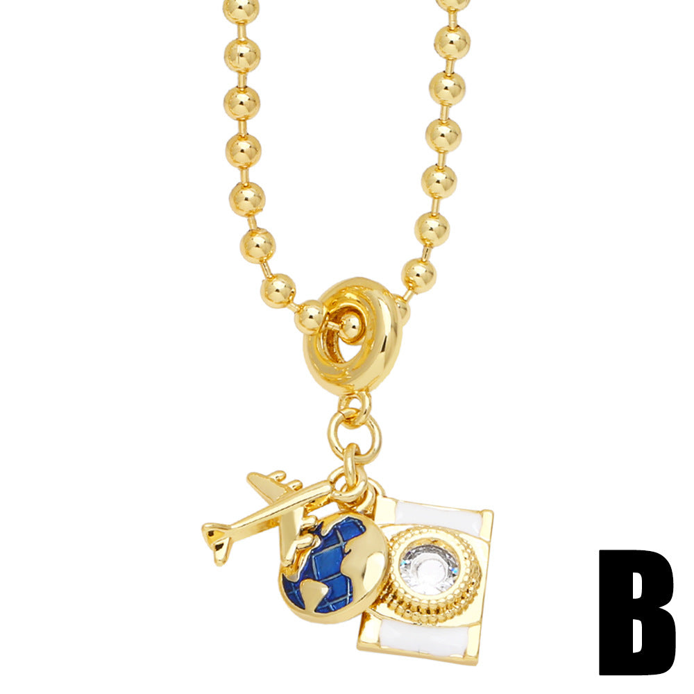 Wholesale creative aircraft pendant necklace niche personalized clavicle chain 18K gold plated